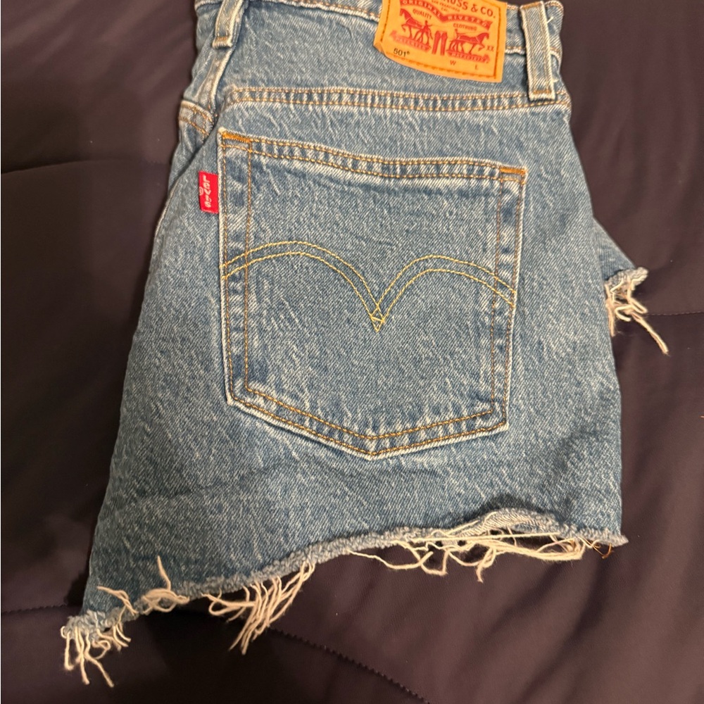 Levi's Blue Frayed Denim Shorts